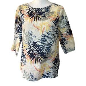 Chico’s No Iron Tropical Floral Popover Linen Top Women’s SZ XS Multi Colored